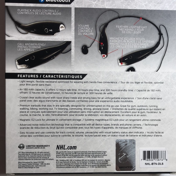 NHL Dallas Stars Bluetooth Wireless Neckband Headset Stereo Built-in Microphone - Picture 8 of 9